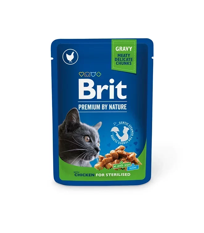 Brit-Chicken-Chunks-for-sterilized-cat-Pouch Brit Premium Chicken Slices Sterilized Cat Wet Food Pouches 100g