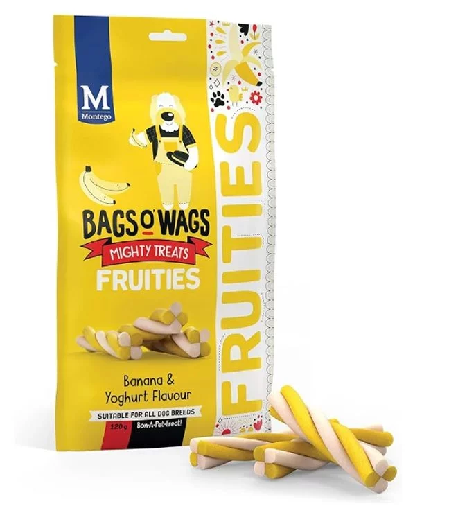 Montego Bags O' Wags Fruities Banana & Yoghurt Dog Chew Treats 120g