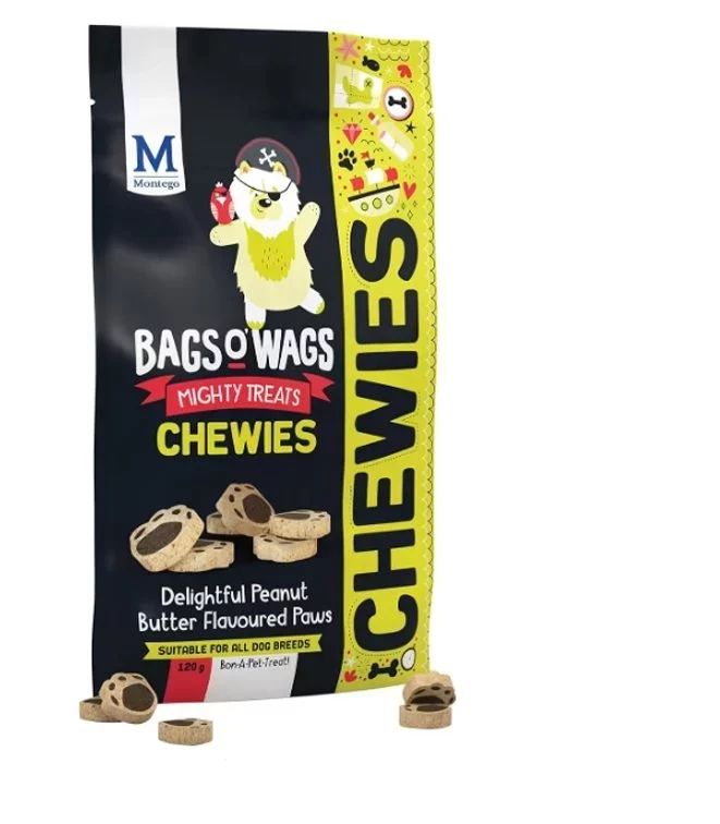 Montego Bags O' Wags Chewies Peanut Butter Paws Dog Chew Treats 120g