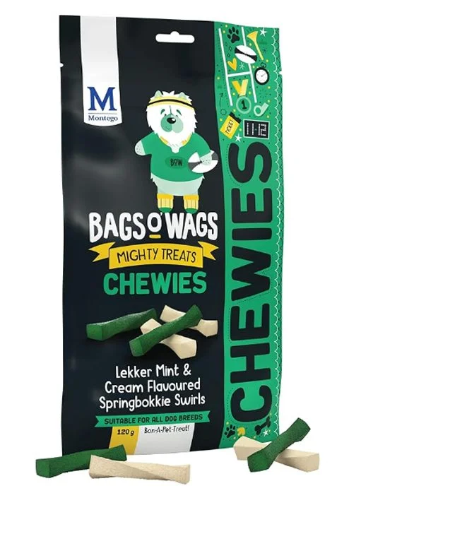 Montego-Bags-O-Wags-Springbokkie-Swirls-120g.jpg Montego Bags O' Wags Chewies Springbokkie Swirls Dog Chew Treats 120g