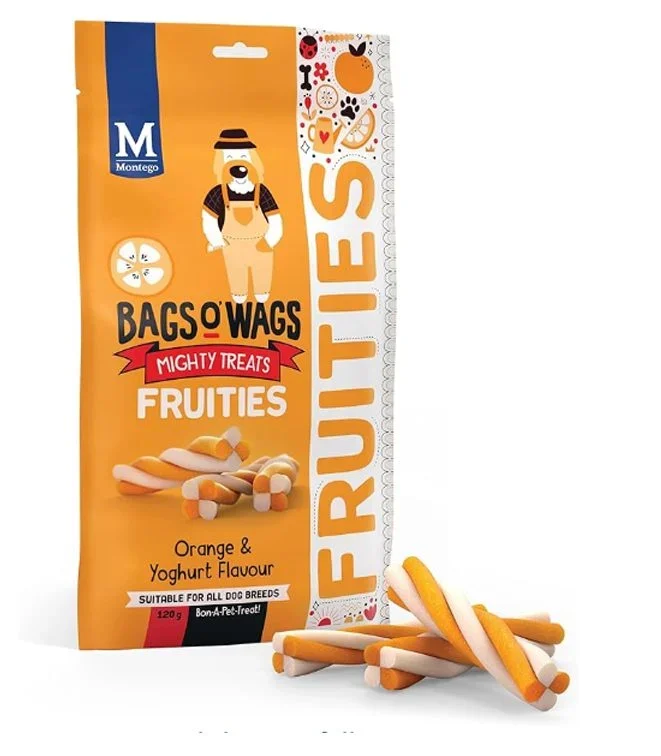 Montego-BagsOwags-Fruities-Orange-Yoghurt-120g-1.jpg Montego Bags O' Wags Fruities Orange & Yoghurt Dog Chew Treats 120g