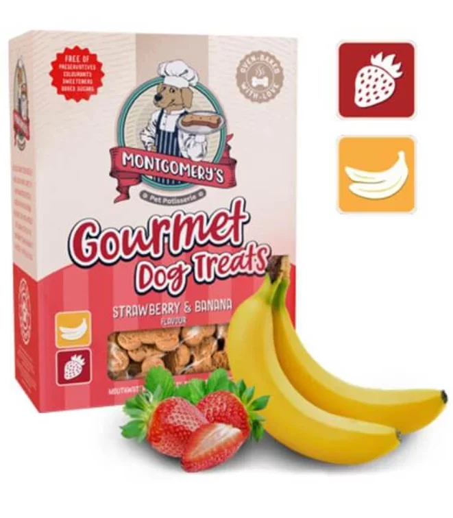 Montgomery's-Strawberry-&-Banana-Dog-Treats-1kg Montgomery's Strawberry & Banana Dog Biscuits 1kg