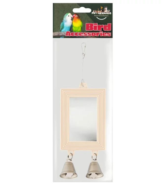 2-SIDED-RECT.-MIRROR-WITH-2-BELLS Bird 2-Sided Rectangle Mirror with 2 Bells